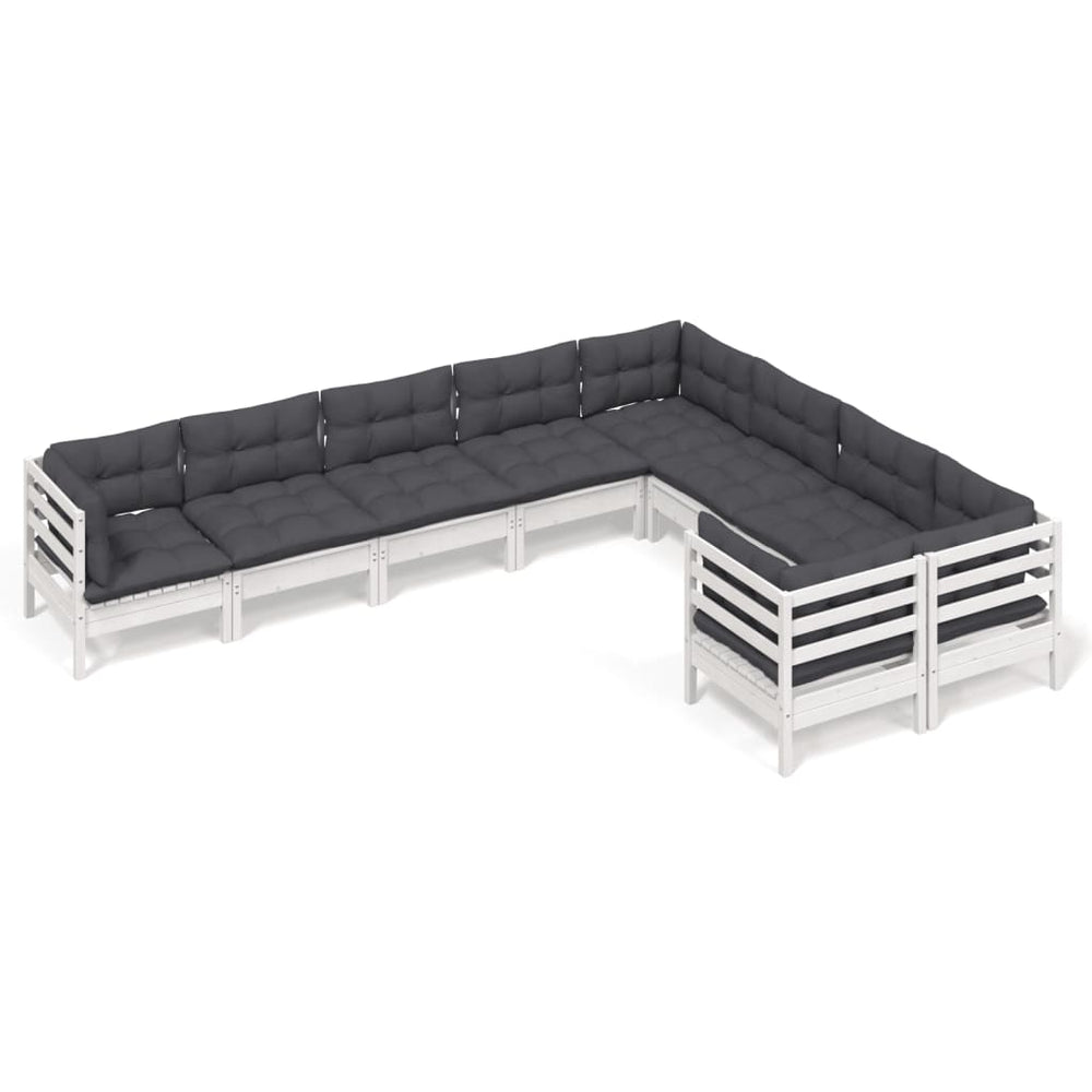 vidaXL Salon de jardin 9 pcs avec coussins Blanc Bois de pin