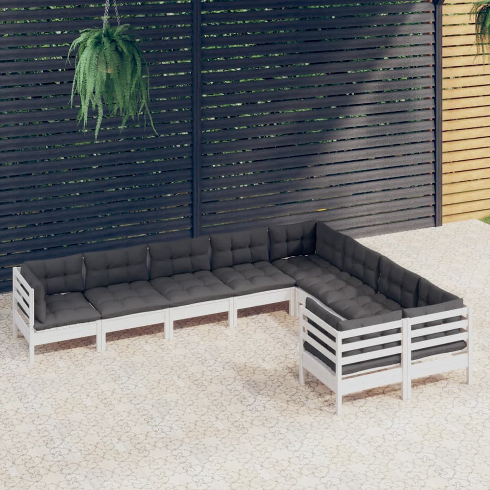 vidaXL Salon de jardin 9 pcs avec coussins Blanc Bois de pin