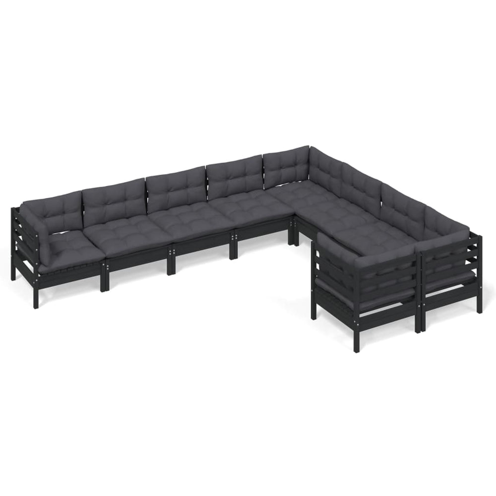 vidaXL Salon de jardin 9 pcs avec coussins Noir Bois de pin