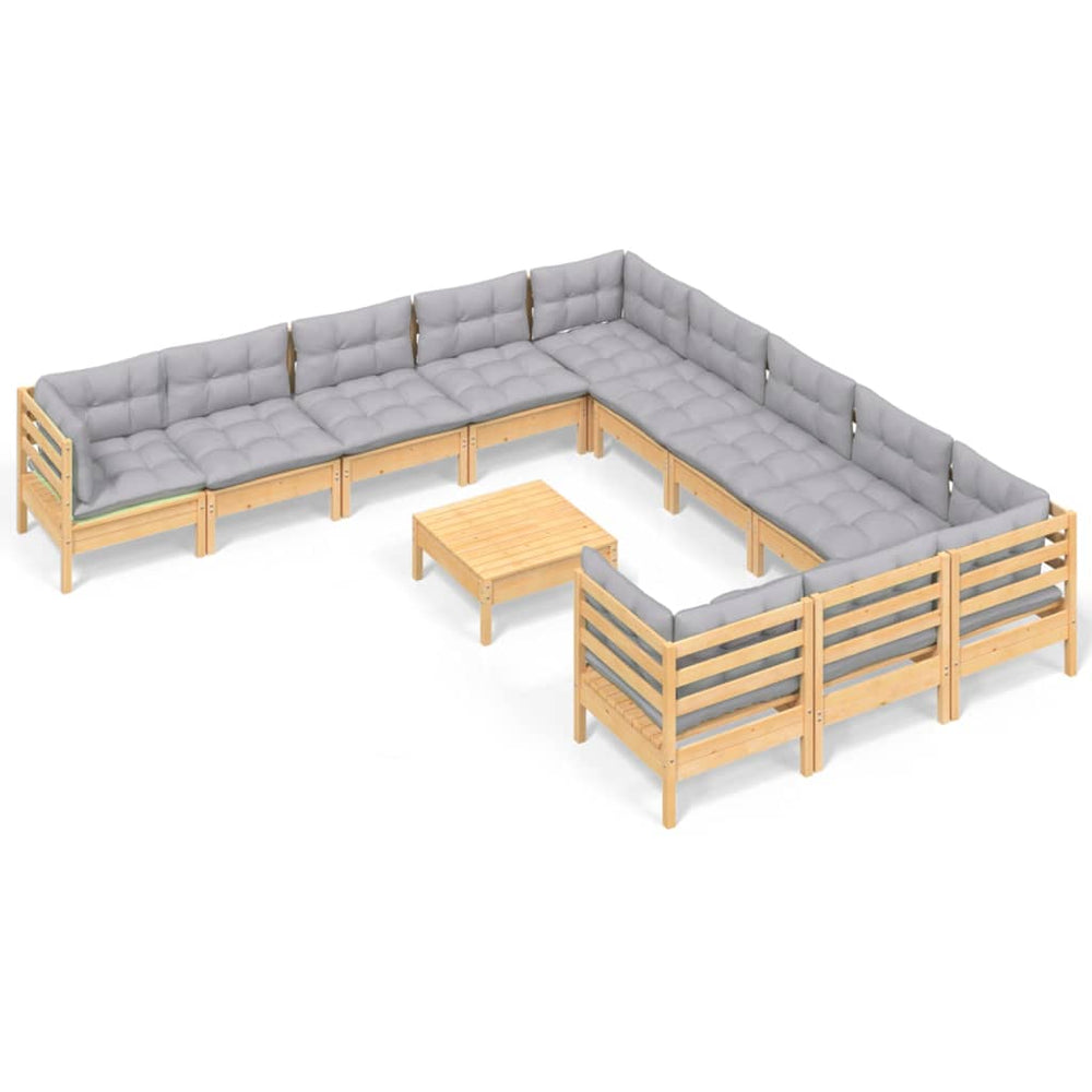 vidaXL Salon de jardin 12 pcs avec coussins gris Bois de pin