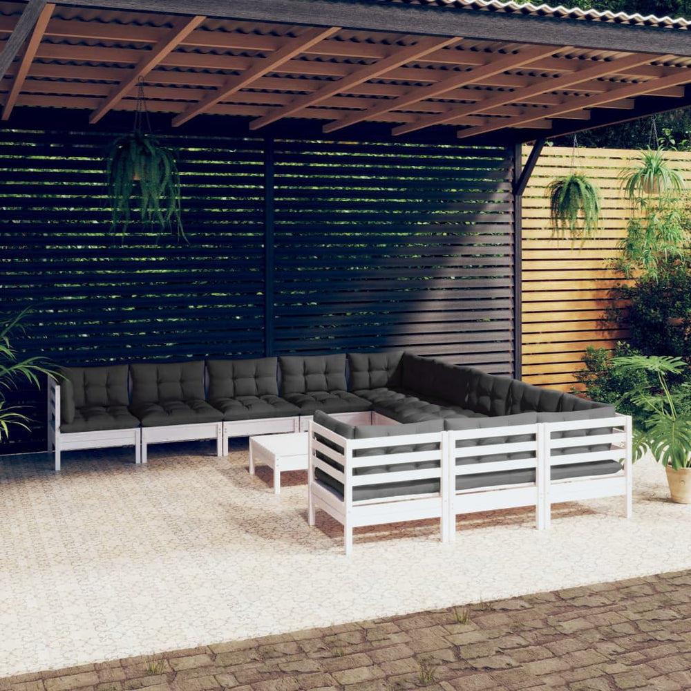 vidaXL Salon de jardin 12 pcs avec coussins Blanc Bois de pin