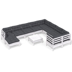 vidaXL Salon de jardin 11 pcs avec coussins Blanc Bois de pin