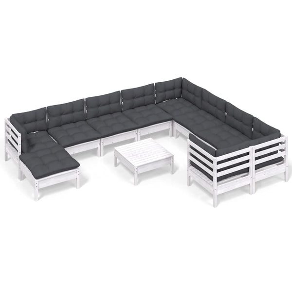 vidaXL Salon de jardin 11 pcs avec coussins Blanc Bois de pin
