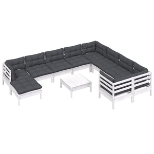 vidaXL Salon de jardin 11 pcs avec coussins Blanc Bois de pin