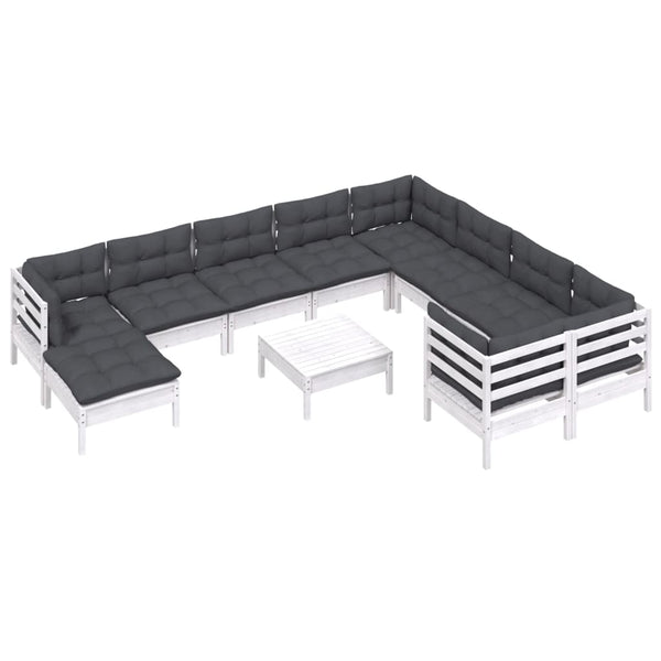 vidaXL Salon de jardin 11 pcs avec coussins Blanc Bois de pin