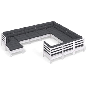 vidaXL Salon de jardin 11 pcs avec coussins Blanc Bois de pin