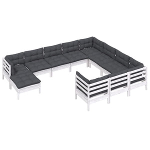 vidaXL Salon de jardin 11 pcs avec coussins Blanc Bois de pin
