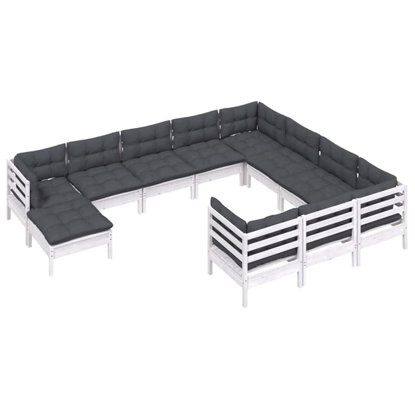 vidaXL Salon de jardin 11 pcs avec coussins Blanc Bois de pin