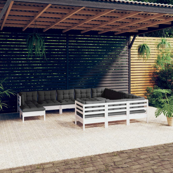 vidaXL Salon de jardin 11 pcs avec coussins Blanc Bois de pin