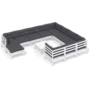 12-tlg. Garten-Lounge-Set mit Kissen Weiß Kiefernholz