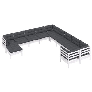 11-tlg. Garten-Lounge-Set mit Kissen Weiß Kiefernholz