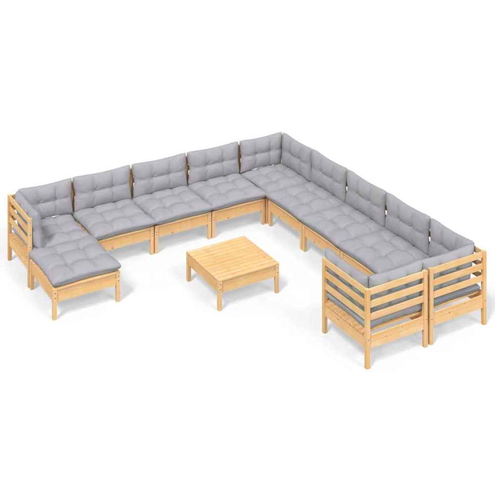 vidaXL Salon de jardin 12 pcs avec coussins gris Bois de pin