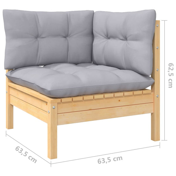 12-tlg. Garten-Lounge-Set mit Grauen Kissen Kiefernholz