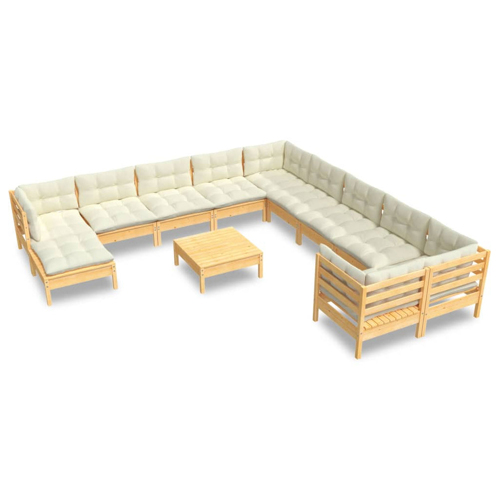 vidaXL Salon de jardin 12 pcs avec coussins crème Bois de pin