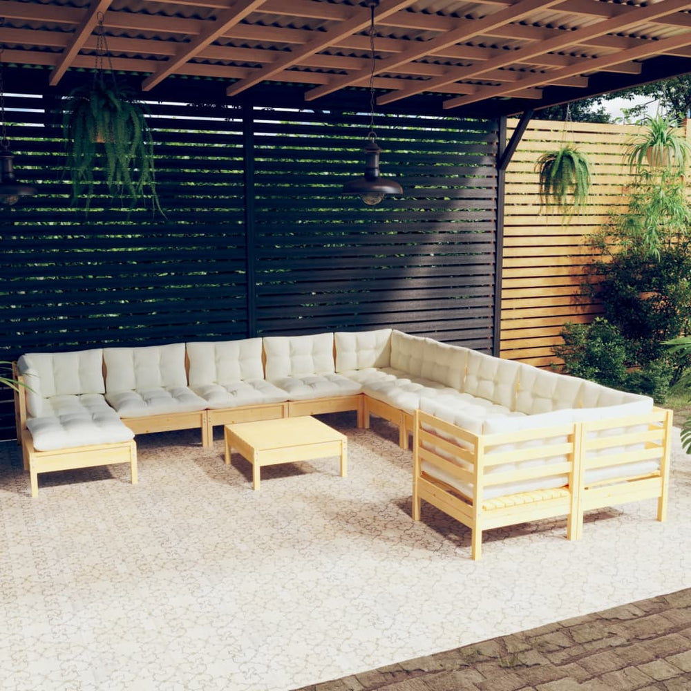 vidaXL Salon de jardin 12 pcs avec coussins crème Bois de pin