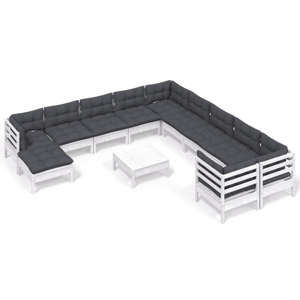 vidaXL Salon de jardin 12 pcs avec coussins Blanc Bois de pin