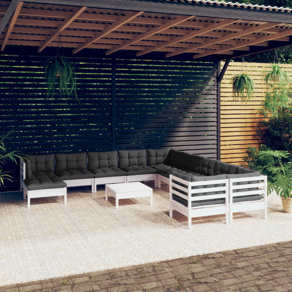 vidaXL Salon de jardin 12 pcs avec coussins Blanc Bois de pin