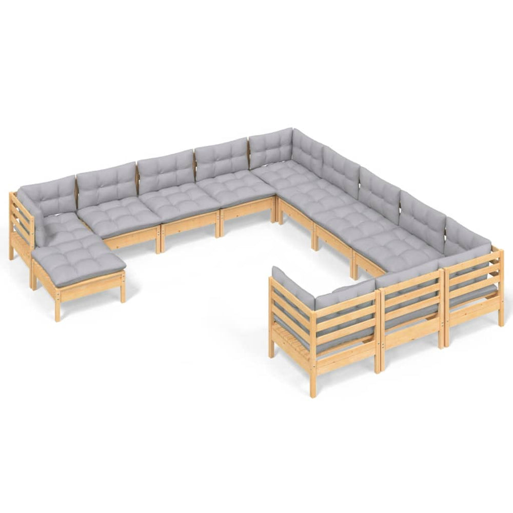 vidaXL Salon de jardin 12 pcs avec coussins gris Bois de pin