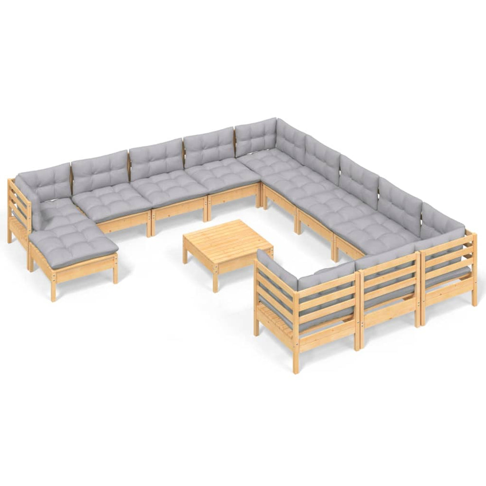 vidaXL Ensemble de jardin 13 pcs avec coussins gris Bois de pin