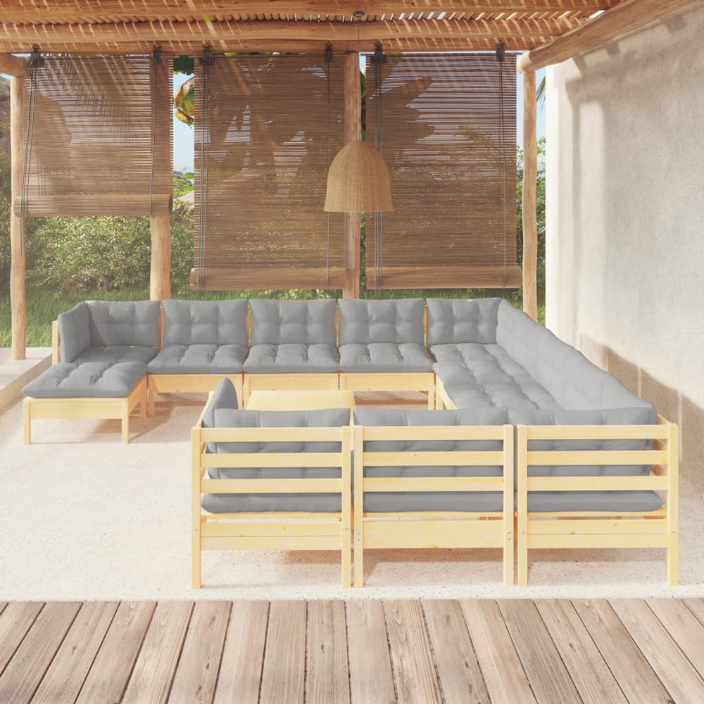 vidaXL Ensemble de jardin 13 pcs avec coussins gris Bois de pin