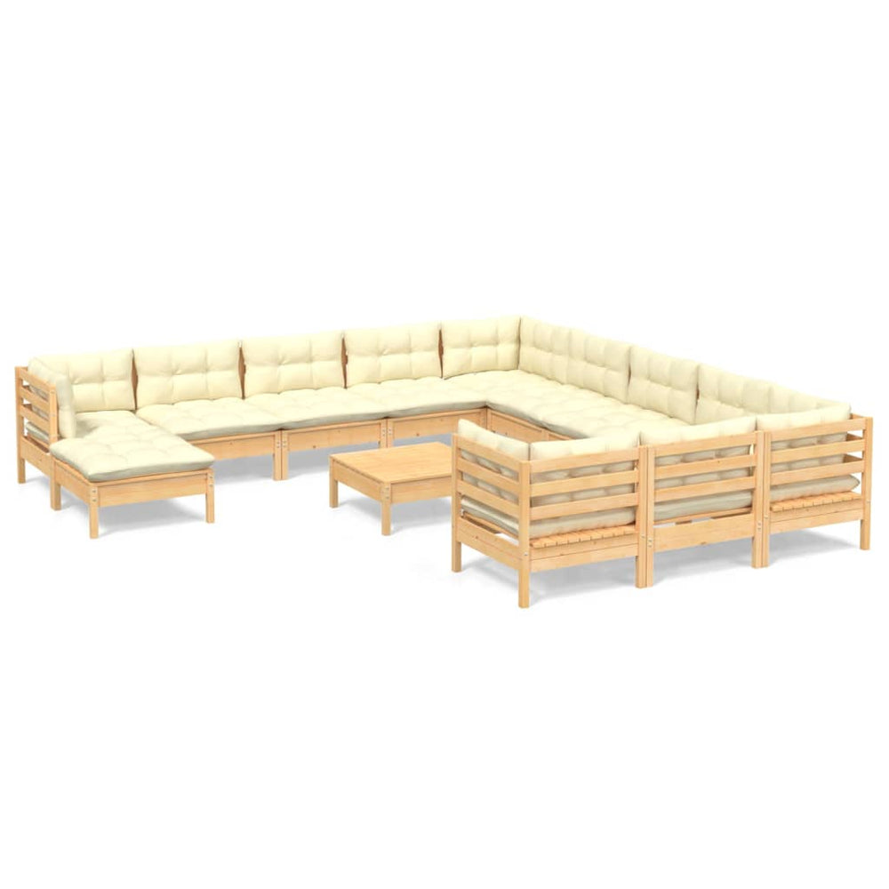 vidaXL Salon de jardin 13 pcs avec coussins crème en bois de pin