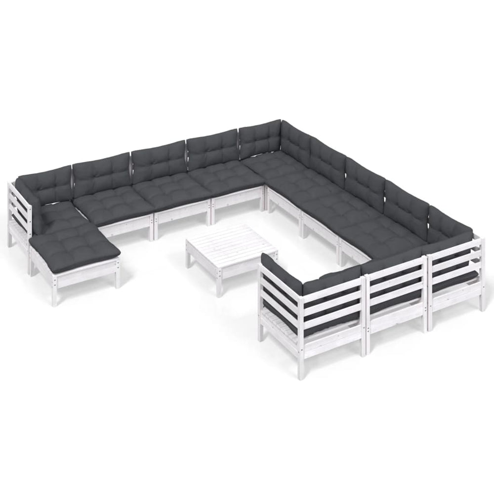 vidaXL Ensemble de jardin 13 pièces avec coussins Blanc Bois de pin
