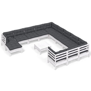 13-tlg. Garten-Lounge-Set mit Kissen Weiß Kiefernholz