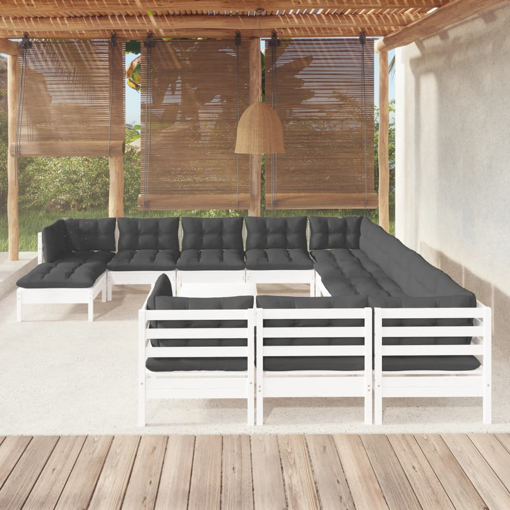 vidaXL Ensemble de jardin 13 pièces avec coussins Blanc Bois de pin