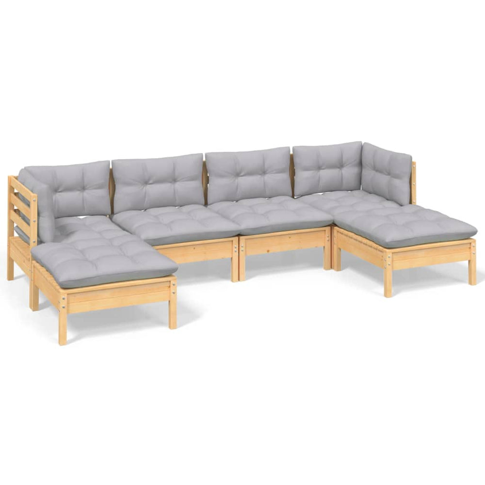vidaXL Salon de jardin 6 pcs avec coussins gris Bois de pin