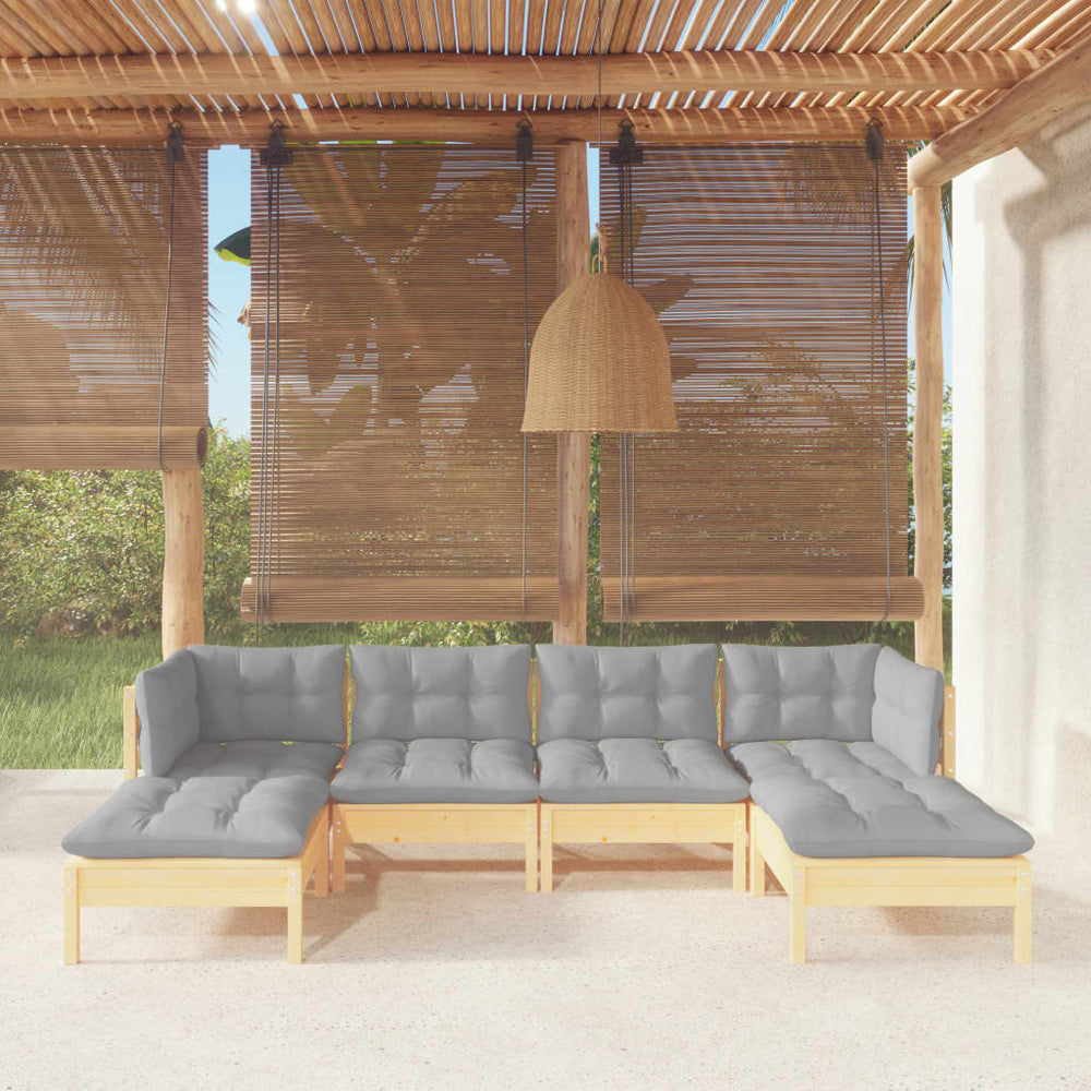 vidaXL Salon de jardin 6 pcs avec coussins gris Bois de pin