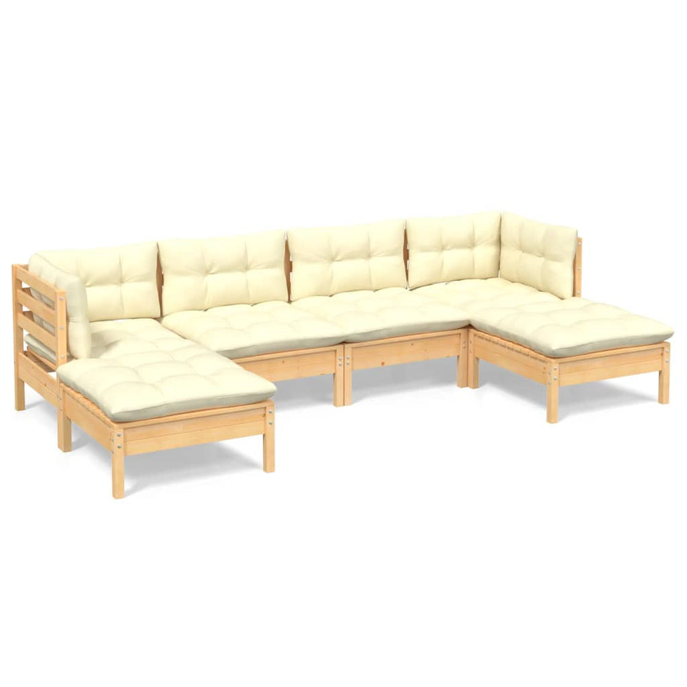 vidaXL Salon de jardin 6 pcs avec coussins crème Bois de pin
