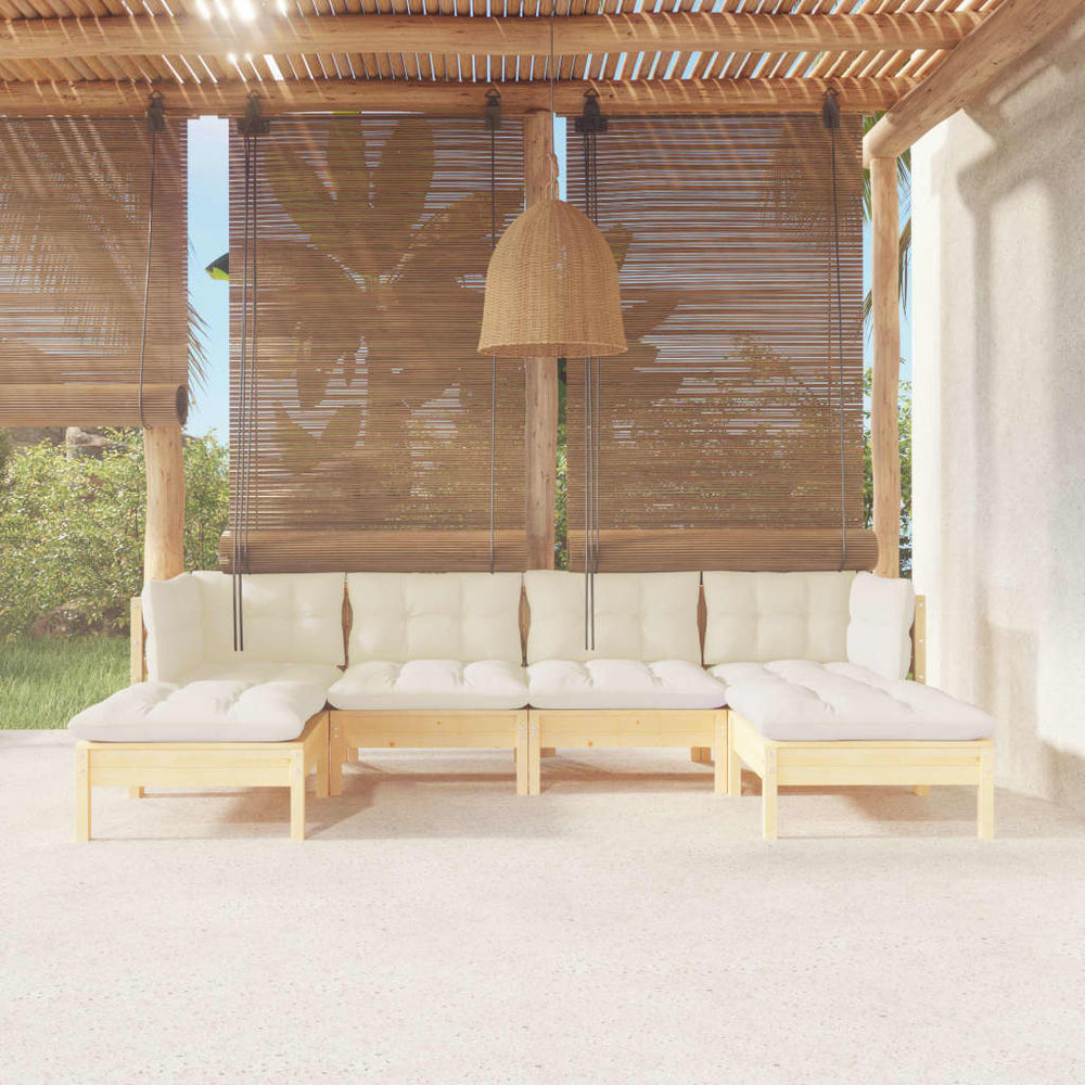 vidaXL Salon de jardin 6 pcs avec coussins crème Bois de pin