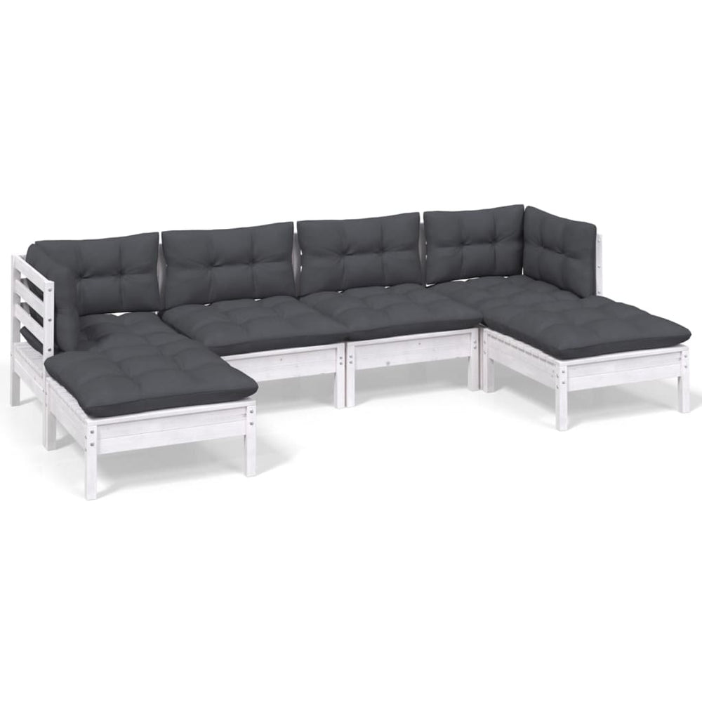 vidaXL Salon de jardin 6 pcs avec coussins Bois de pin Blanc