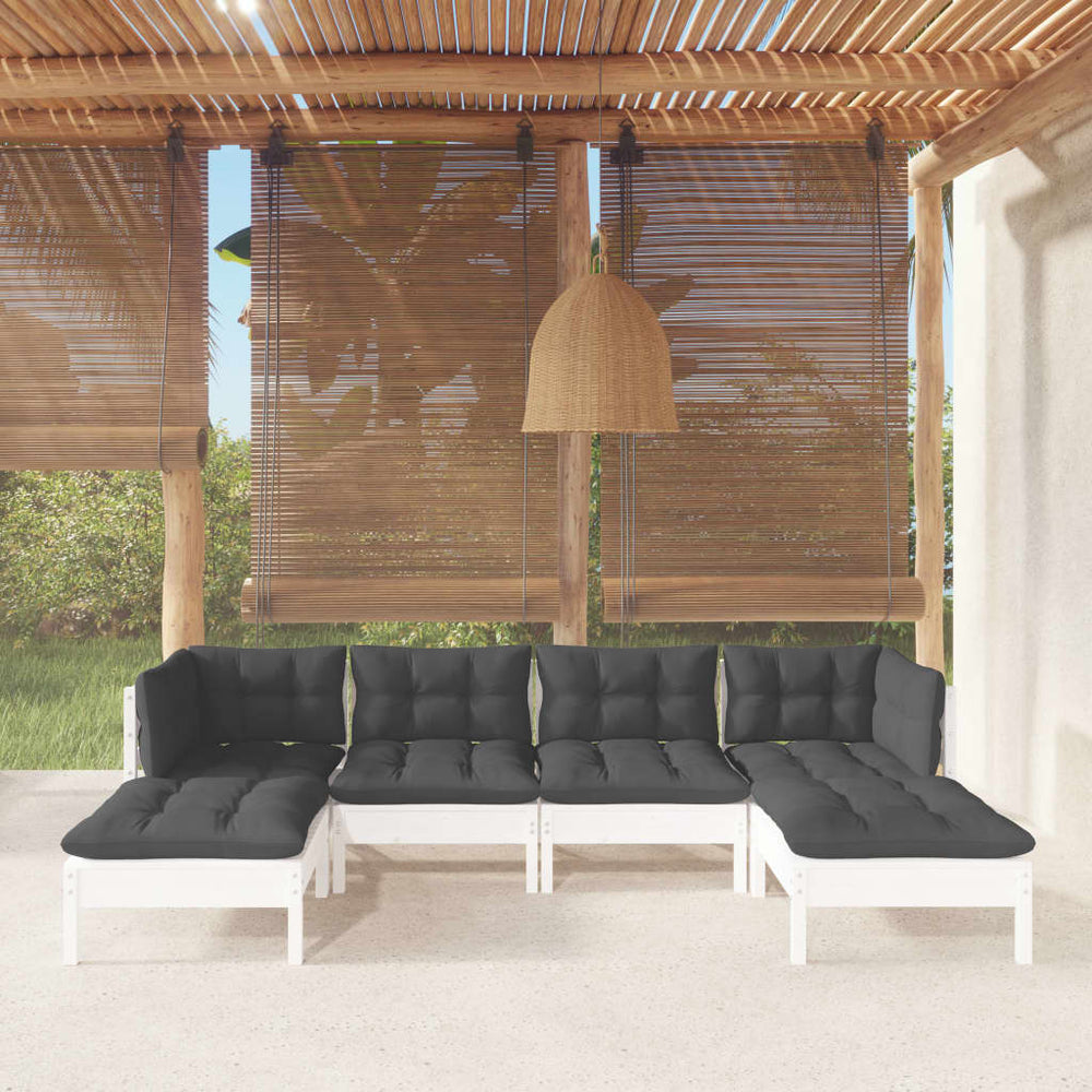 vidaXL Salon de jardin 6 pcs avec coussins Bois de pin Blanc