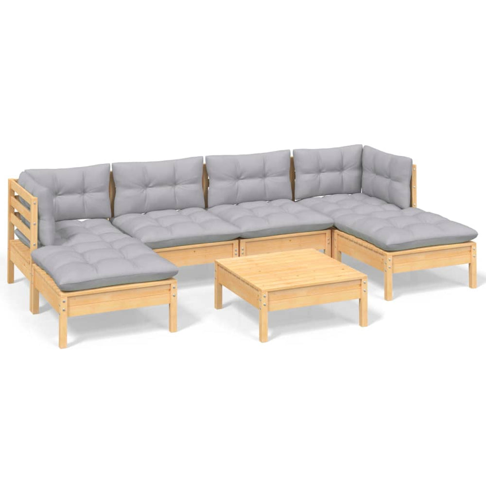 vidaXL Salon de jardin 7 pcs avec coussins gris Bois de pin
