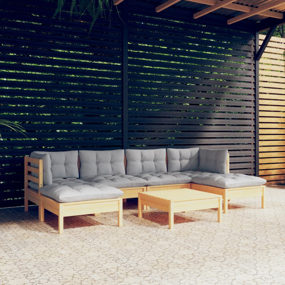 vidaXL Salon de jardin 7 pcs avec coussins gris Bois de pin