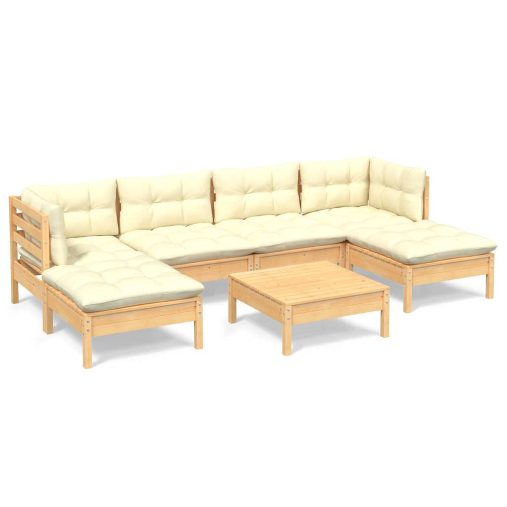 vidaXL Salon de jardin 7 pcs avec coussins crème Bois de pin
