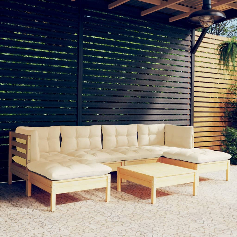 vidaXL Salon de jardin 7 pcs avec coussins crème Bois de pin