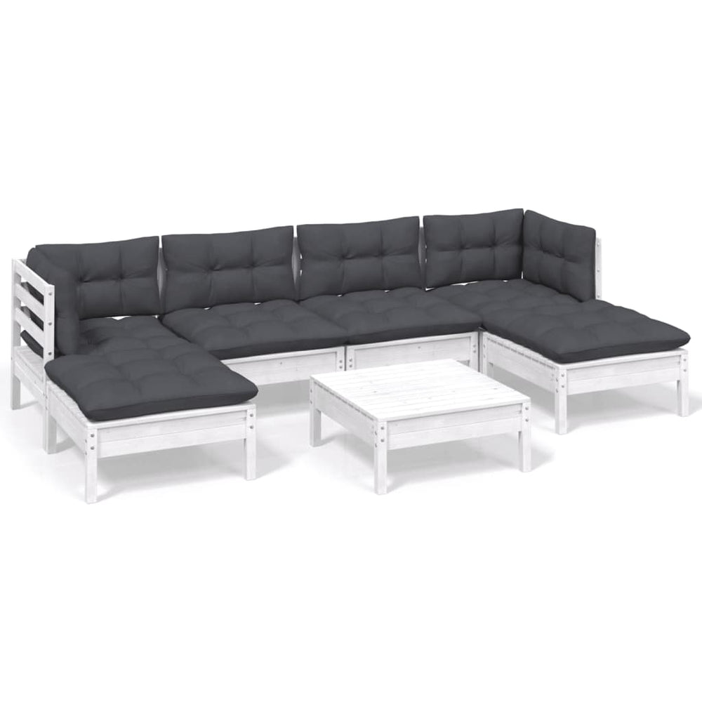 vidaXL Salon de jardin 7 pcs avec coussins Bois de pin Blanc