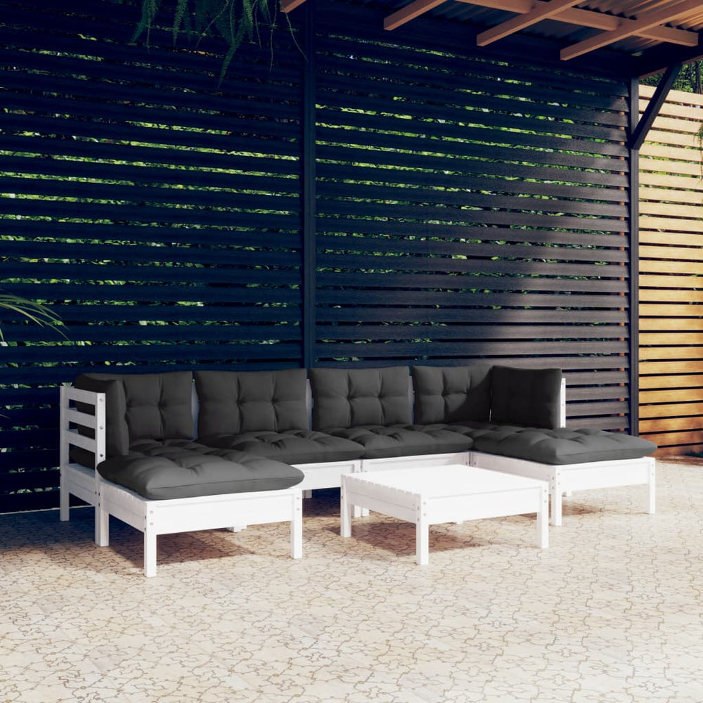 vidaXL Salon de jardin 7 pcs avec coussins Bois de pin Blanc