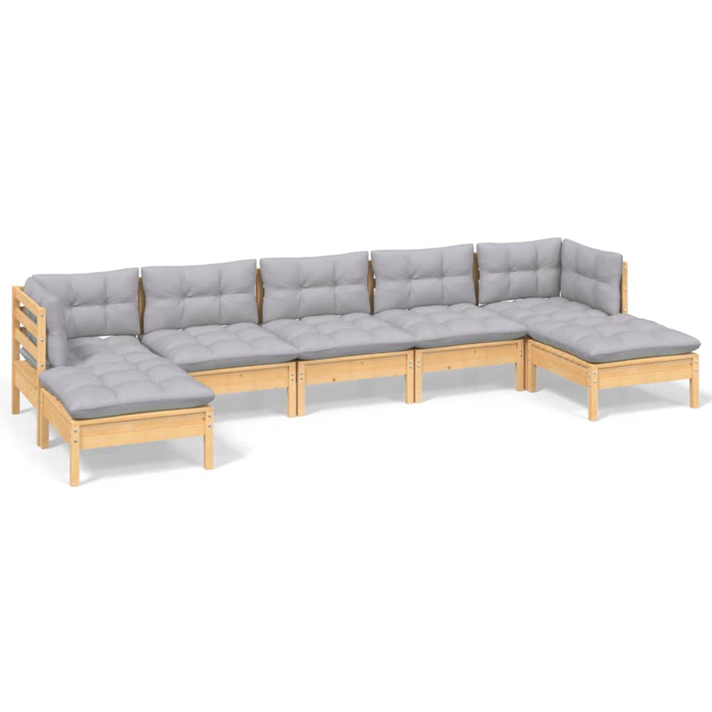vidaXL Salon de jardin 7 pcs avec coussins gris Bois de pin