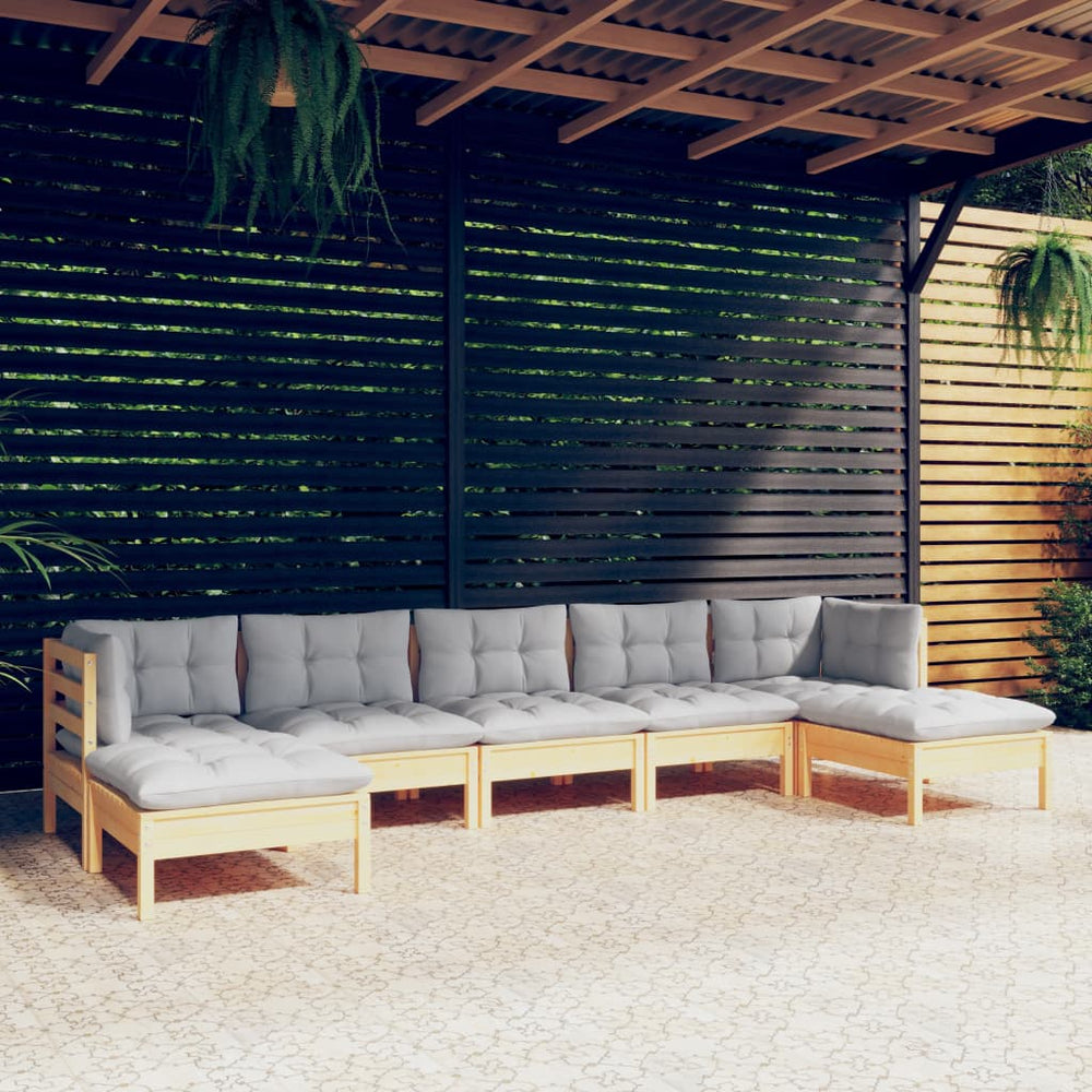 vidaXL Salon de jardin 7 pcs avec coussins gris Bois de pin
