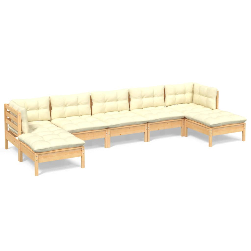 vidaXL Salon de jardin 7 pcs avec coussins crème Bois de pin