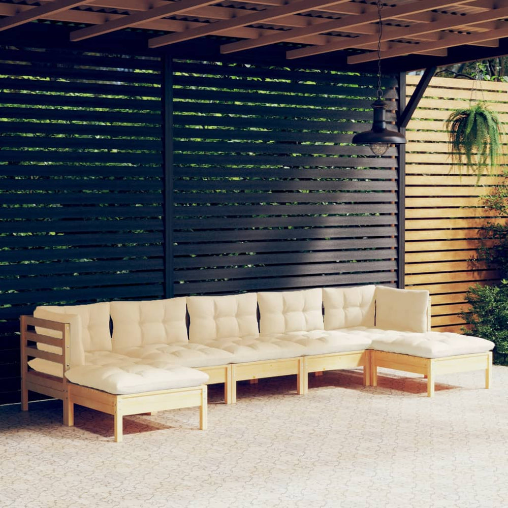 vidaXL Salon de jardin 7 pcs avec coussins crème Bois de pin