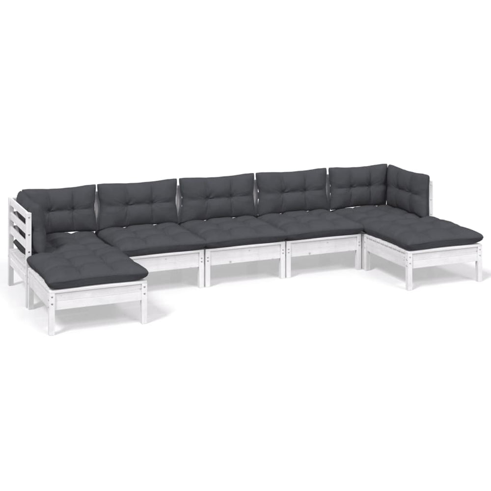 vidaXL Salon de jardin 7 pcs avec coussins Bois de pin Blanc
