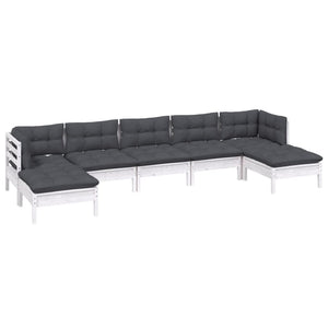 7-tlg. Garten-Lounge-Set mit Kissen Weiß Kiefernholz