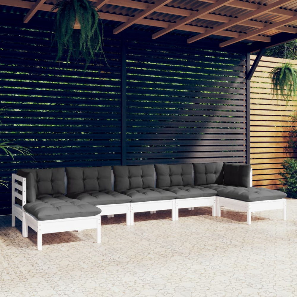 vidaXL Salon de jardin 7 pcs avec coussins Bois de pin Blanc