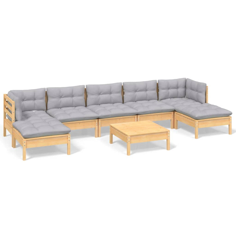 vidaXL Ensemble de jardin 8 pcs avec coussins gris Bois de pin