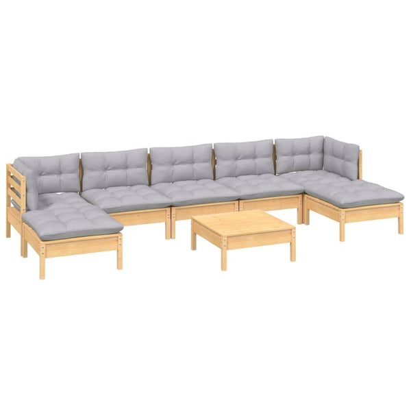 8-tlg. Garten-Lounge-Set mit Grauen Kissen Kiefernholz