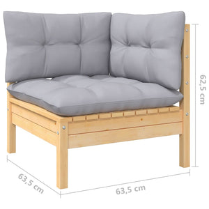 8-tlg. Garten-Lounge-Set mit Grauen Kissen Kiefernholz
